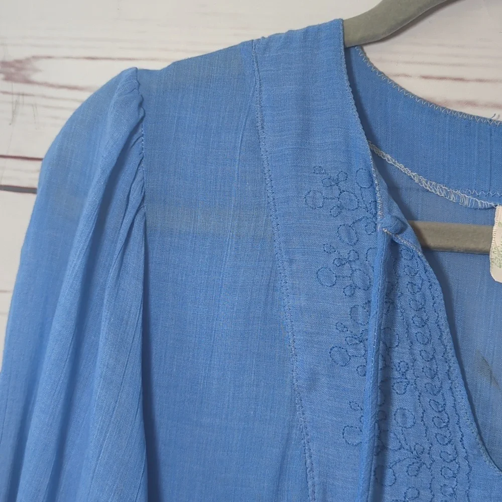 Vintage Trillium‎ Nightgown 50's Blue Sheer Prairie Union Made Cottagecore Small